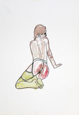 Zeichnung Nude 05 (Aquarellpapier, Tusche, 24x34)  - Wolfgang Bretschneider - Array auf Array - Array - 