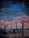 Cherry Blossom Night - Katja Humbs - Acryl auf Leinwand - Fantastisch-Menschen-Mystik-Garten-Wiese-Liebe-Zuneigung-FrÃ¼hling - Realismus